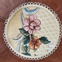 Vintage Doily Floral Round 7.5&quot; Inch Red Blue Orange Ivory - $6.00