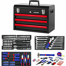 WORKPRO 408 Piece Mechanics Tool Set with 3-Drawer Metal Case Socket Wrench Set - £316.47 GBP