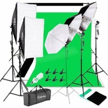 Photo Studio Photography Lighting Kit Umbrella Softbox Backdrop Stand Set - £109.33 GBP