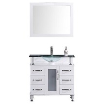 42&quot; Bathroom Vanity Cabinet with Sink Glass Top and Mirror White by Less... - £845.96 GBP
