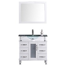 42&quot; Bathroom Vanity Cabinet with Sink Glass Top and Mirror White by Less... - £836.23 GBP