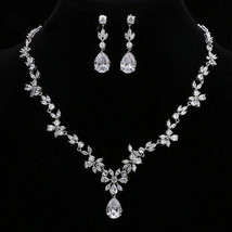 Indian Bollywood Delicate CZ AD White Gold Silver Plated Jewelry Necklace Set - £22.41 GBP