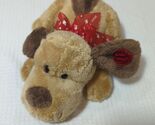 Emrad Creations Plush tan brown puppy dog red heart ear love bow lying down - $14.84