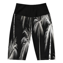 New Women&#39;s Activewear Shorts High Waist Bermuda Length Palm Tree Print Black  - £22.34 GBP
