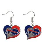 New Buffalo Bills NFL Silver Swirl Heart Dangle Earrings Non-Allergenic - $182.68 MXN