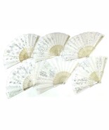 4 WHITE WEDDING FABRIC LACE HELD HAND FANS novelty 9 inch fan BRIDE acce... - $12.92 CAD