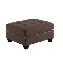 Tufted Ottoman Black Coffee Linen Like Fabric 1pc Ottoman Cushion - £174.15 GBP