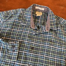 LL Bean Flannel Shirt Mens Large Plaid Green Button Down Long Sleeve - £14.45 GBP