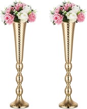 Nuptio 2 Pcs Centerpieces For Wedding Table, 24In Tall Metal Trumpet Vase, - £44.75 GBP