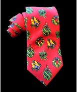 Lands End Tie Necktie 100% Silk Red Christmas Wreath Mistletoe  3.75Wx63... - $23.86 CAD