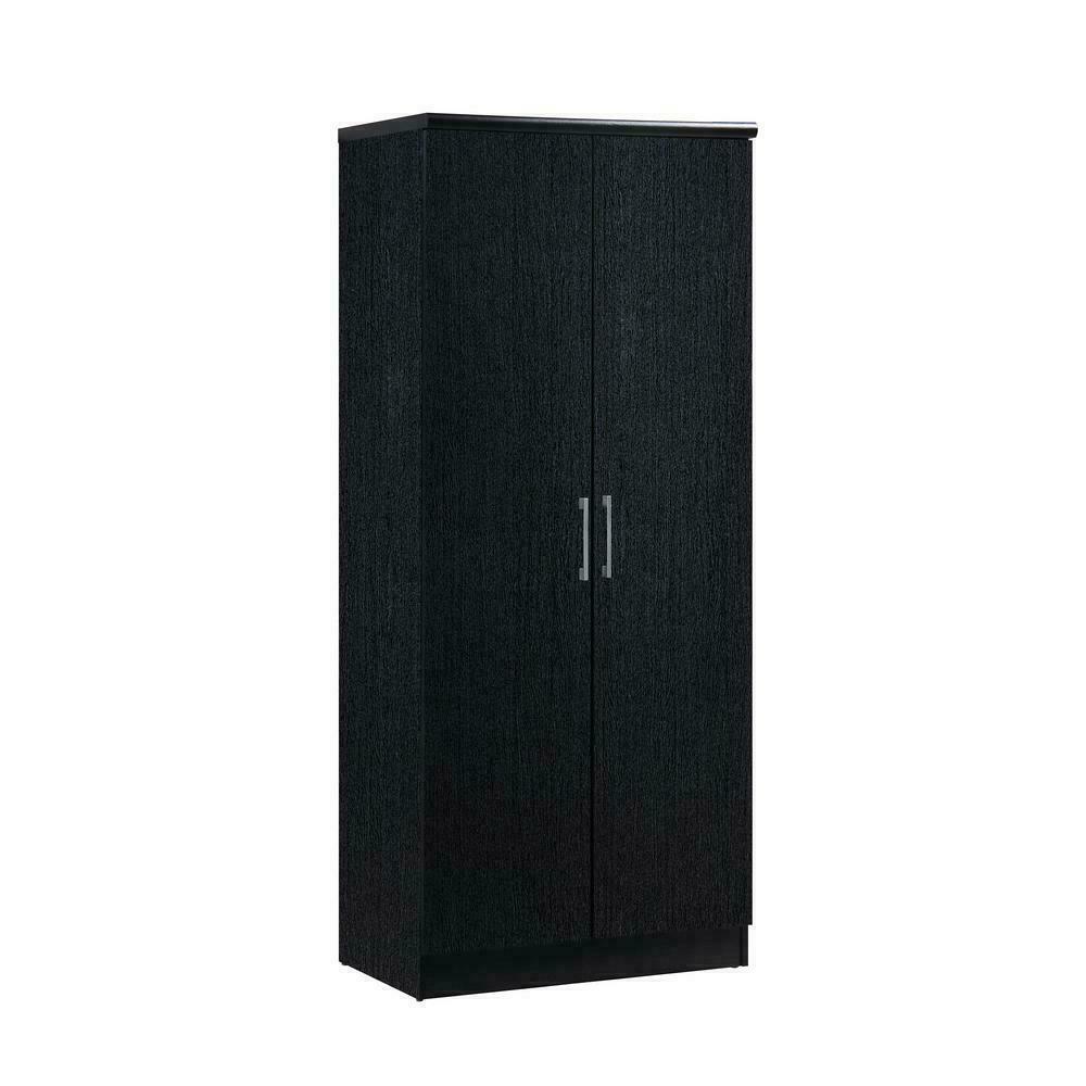 2-Door Black Armoire with Shelves Wardrobe Hanging Rod Hodedah Wood Closet New