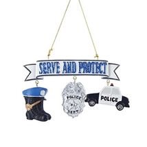 Serve and Protect Police Boots Shield Car Christmas Tree Ornament A1542 New - $12.85