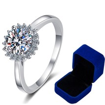 100% Flower Moissanite Engagement Ring 14K Gold Plated Sterling Silver Round Dia - £42.85 GBP