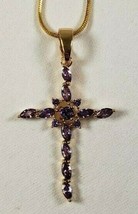 18 kt Gold Filled Hollow Amethyst Lite Purple Crystal Cross with 24&quot; Chain - £20.40 GBP