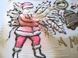 Santa Claus Postcard Mica Glitter Deep Embossed Airbrushed Gold Bells Vintage - £12.53 GBP