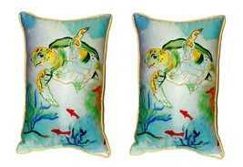 Pair of Betsy Drake Betsy’s Sea Turtle Large Pillows 15 Inch X 22 Inch - £70.08 GBP