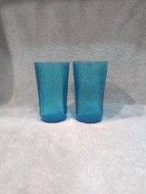 Anchor Hocking Pagoda Laser Blue Glass Tumblers, Set Of 2, Bamboo Design... - $15.84