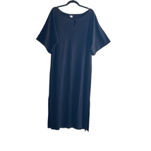 Joan Vass Womens 1X Maxi Dress Black Short Sleeve Pullover Side Slits Co... - $32.71