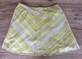TALBOTS Woman Skirt A Line Plus Size Petite 22W Yellow Green Ivory Stripe Cotton - £23.15 GBP