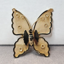 Vintage Butterfly Brooch Pin 1.75&quot; Mesh Gold-tone Moth Insect Costume Je... - £13.23 GBP