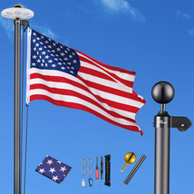 20Ft Black Sectional Aluminum Flag Pole Kit W/ 136 Led Solar Light Outdo... - $179.54