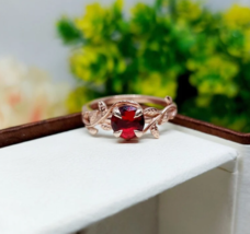 Natural Garnet Engagement Ring, 14K Rose Gold Plated Nature Inspired Ring - £38.10 GBP