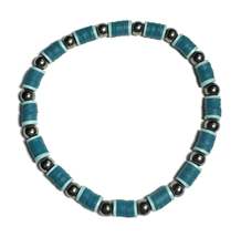 Heishi Elastic Beaded Anklet, Blue with Metallic Spacers, Stretch Fit - $5.99