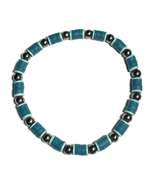 Heishi Elastic Beaded Anklet, Blue with Metallic Spacers, Stretch Fit - €5,10 EUR