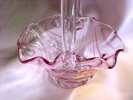 Vintage Pink Swirl Handcrafted Art Glass Basket - $49.00