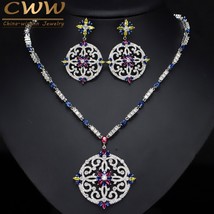 CWWZircons Vintage African Multi Color Cubic Zirconia Wedding Big Long Drop Neck - £57.33 GBP