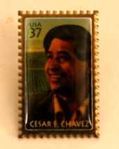 Cesar E Chavez Postage Stamp Vintage Metal Lapel Pin - £7.61 GBP