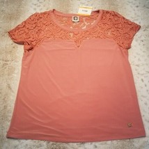 Anne Klein Rose Gold Short Sleeved Lace Top Blouse Size Small S New With Tags - £22.02 GBP