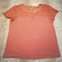 Anne Klein Rose Gold Short Sleeved Lace Top Blouse Size Small S New With Tags - £22.36 GBP