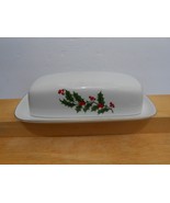 CHRISTMAS HOLLY butter dish BERRIES Gold TRIM FINE CHINA JAPAN Holiday 2... - $29.68