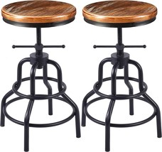 Vintage Industrial Bar Stool-Rustic Swivel Bar Stool-Round Wood Metal - £137.51 GBP