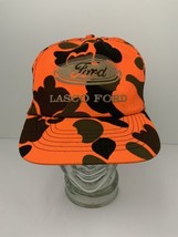 Vintage Lasco Ford Logo Hat Duck Camo Hunting Camouflage Cap Blaze Orange USA - £34.32 GBP