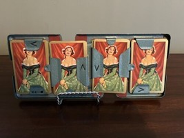 Vintage Metal Bridge Card Holder | Pinup Girl Playing Cards Nelle Gwyn Complete - £16.59 GBP