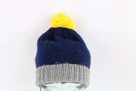 Vtg 90s Streetwear Blank Chunky Ribbed Knit Pom Winter Beanie Hat Cap Acrylic - £19.51 GBP