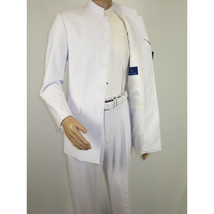 Men Apollo King Band Collarless Church Suit Mandarin 5 Hidden Buttons AG58 White image 7