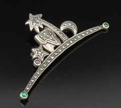 925 Silver - Vintage Chalcedony Onyx &amp; Marcasite Elephant Brooch Pin - BP9782 - £39.68 GBP