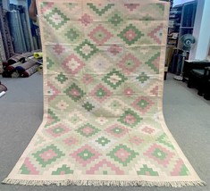 Beige 6x9 Handwoven Flat-weave Vintage Finish Scandinavian Cotton Kilim Rug - £407.65 GBP