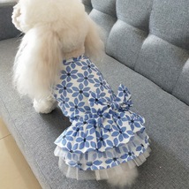 Cute Floral Dog and Cat Princess Dress with Bow, Pet Puppy Clothes, Dog Skirt - £15.30 GBP