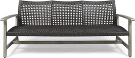 Great Deal Furniture Marcia Outdoor Wood And Wicker Sofa, Light Gray Finish With - £321.32 GBP