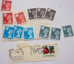 Vintage 12 Assorted Unused United Kingdom Stamps and 1 USA Used Stamp - £3.15 GBP