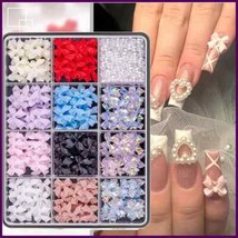 12 Grids Resin Bowknot Nail Charms – 3D Kawaii Colorful Decoration - $7.99