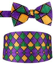 Men&#39;s Multi Color Mardi Gras Bow Tie and Cummerbund Set - £73.95 GBP
