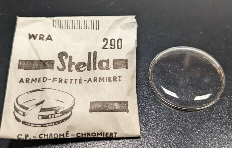 NOS Stella Round Armored Watch Crystal WRA Ever-Tite with Chrome Tension... - $10.99