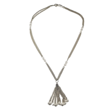 FANCY GOLD TONE AND FAUX PEARL MULTISTRAND NECKLACE WITH TASSEL DANGLE LONG - £8.88 GBP