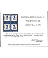 USPS PS8 Souvenir Card, Nat&#39;l Postal Formu VI, 8 cent stamps, 1972 - $2.72