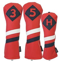 Majek Retro Golf Headcovers Red with White and Blue Stripe Vintage Leath... - $642.63 MXN